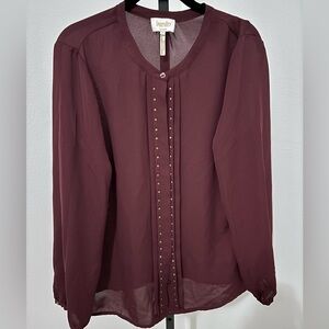Laundry by Shelli Segal Wine Blouse with Gold Studs